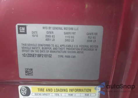 2011 Chevrolet Malibu 2Lt from USA, damaged, VIN 1G1ZD5E71BF218102